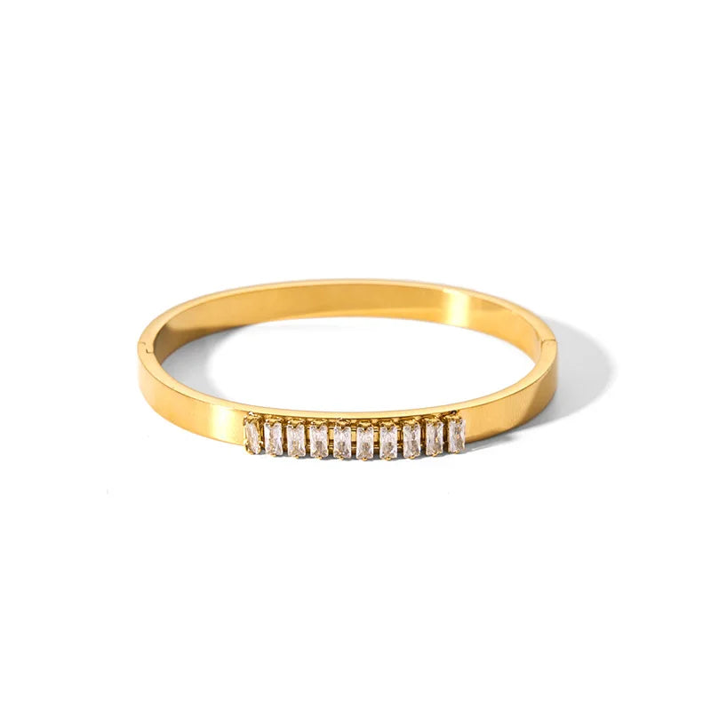 Shiny & Stylish: Customizable Waterproof Cubic Zirconia Bangles for Women - Tarnish-Free Stainless Steel! 🌟✨