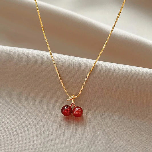 Chic Little Wine Red Cherry Pendant Necklace 🍒✨ Perfect for Parties & Birthday Gifts!💖 #FashionJewelry #StatementNecklace