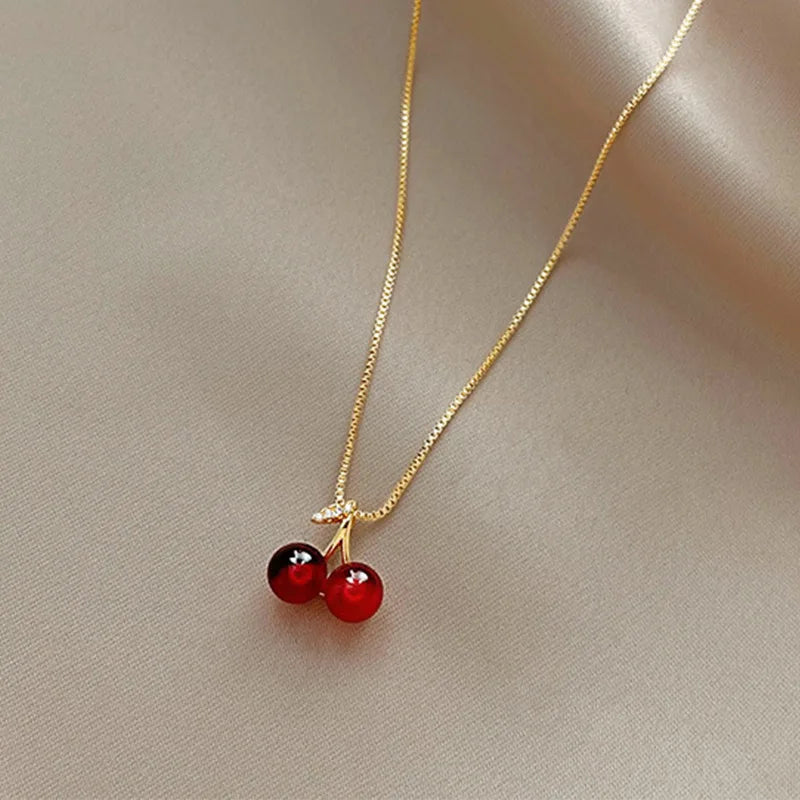 Chic Little Wine Red Cherry Pendant Necklace 🍒✨ Perfect for Parties & Birthday Gifts!💖 #FashionJewelry #StatementNecklace